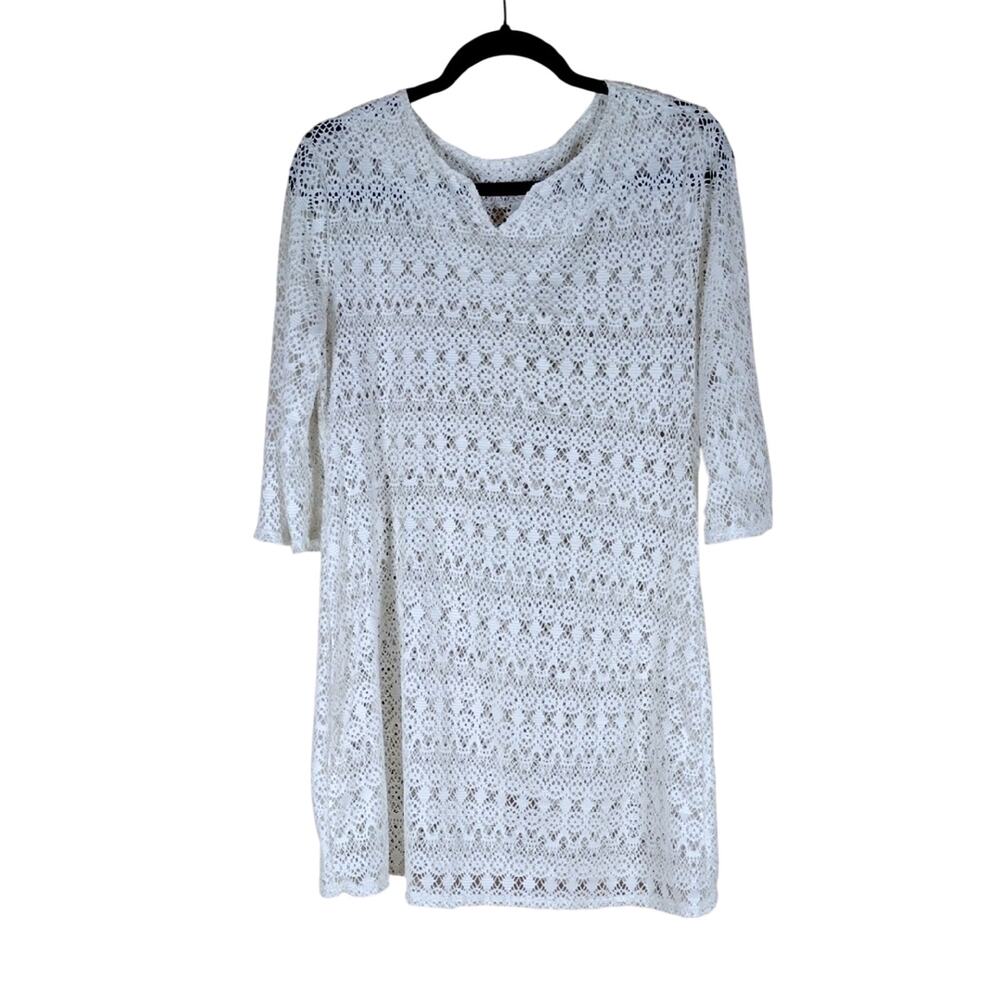 Merona White Flowy Casual Spring Lace Pullover Stretchy Short Sleeve Top Shirt